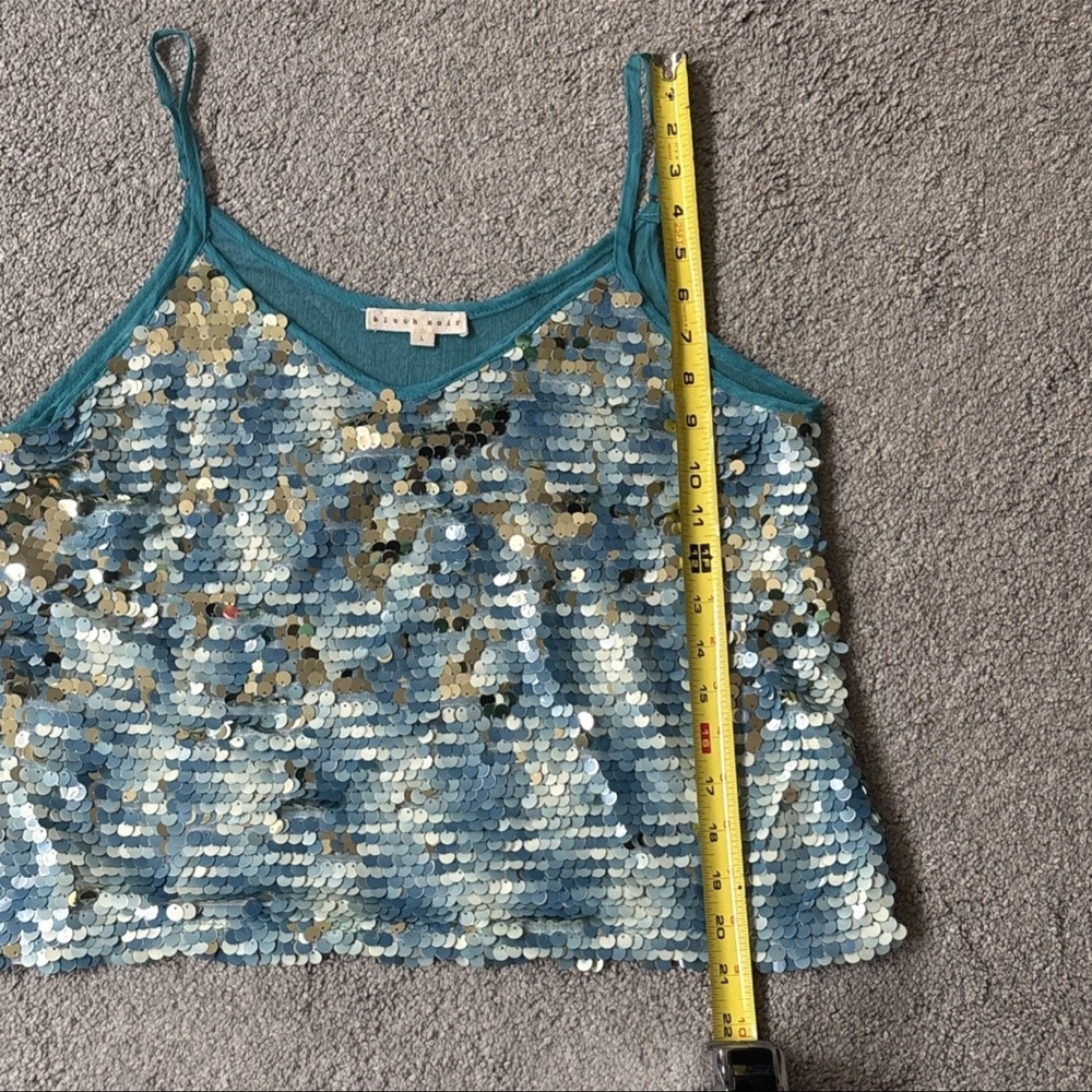 Blush Noir Boutique Women’s teal sequin California Bohemian Hippie Love Blouse L - Picture 10 of 12